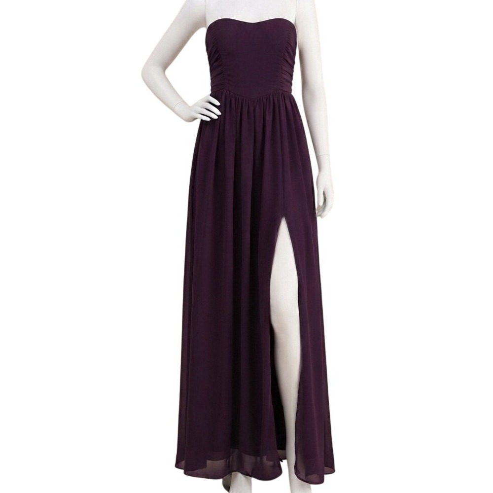 Lulus Plum Purple Strapless Ruched Sweetheart Maxi Dress Size M